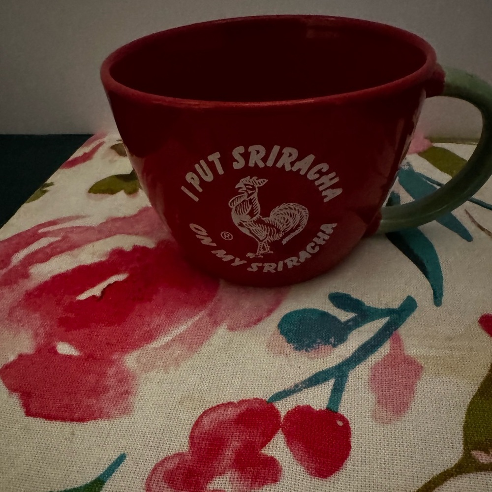 Oversize Sriracha Ramen Bowl with Handle Ceramic Big Mug Red and Green